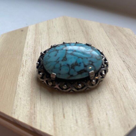 Vintage Turquoise And Pewter Brooch. By Miracle England - Picture 3 of 6